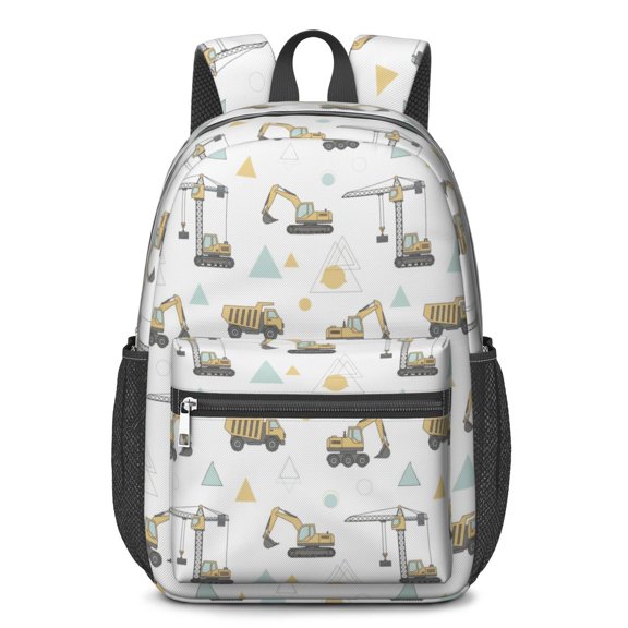 Crane and Dump Truck White 17" School Backpacks for Teens,Waterproof Oxford Fabric,S-Shape Padded Straps for School,Travel,Hiking,Camping