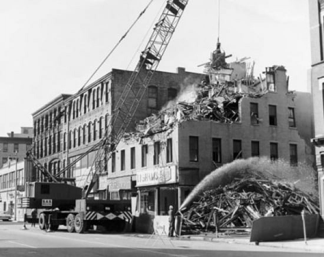 Crane demolishing a building Canvas Art - (18 x 24)