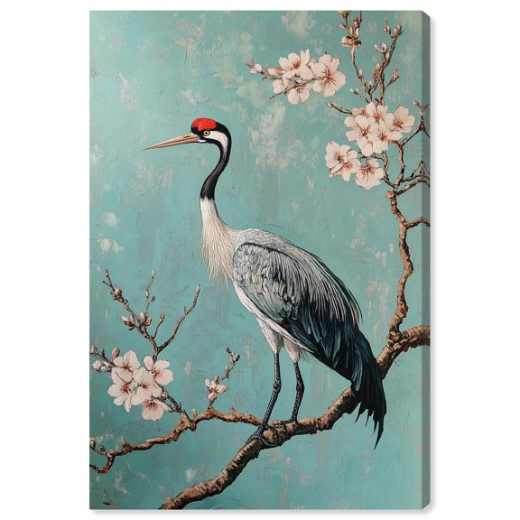 Crane in Blossom Canvas Elegant Crane Art by Art Remedy, Gallery Wrapped, 30 x 45