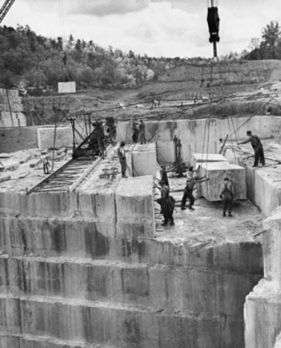 Crane lifting white marble in a quarry Tate Georgia USA Canvas Art - (18 x 24)