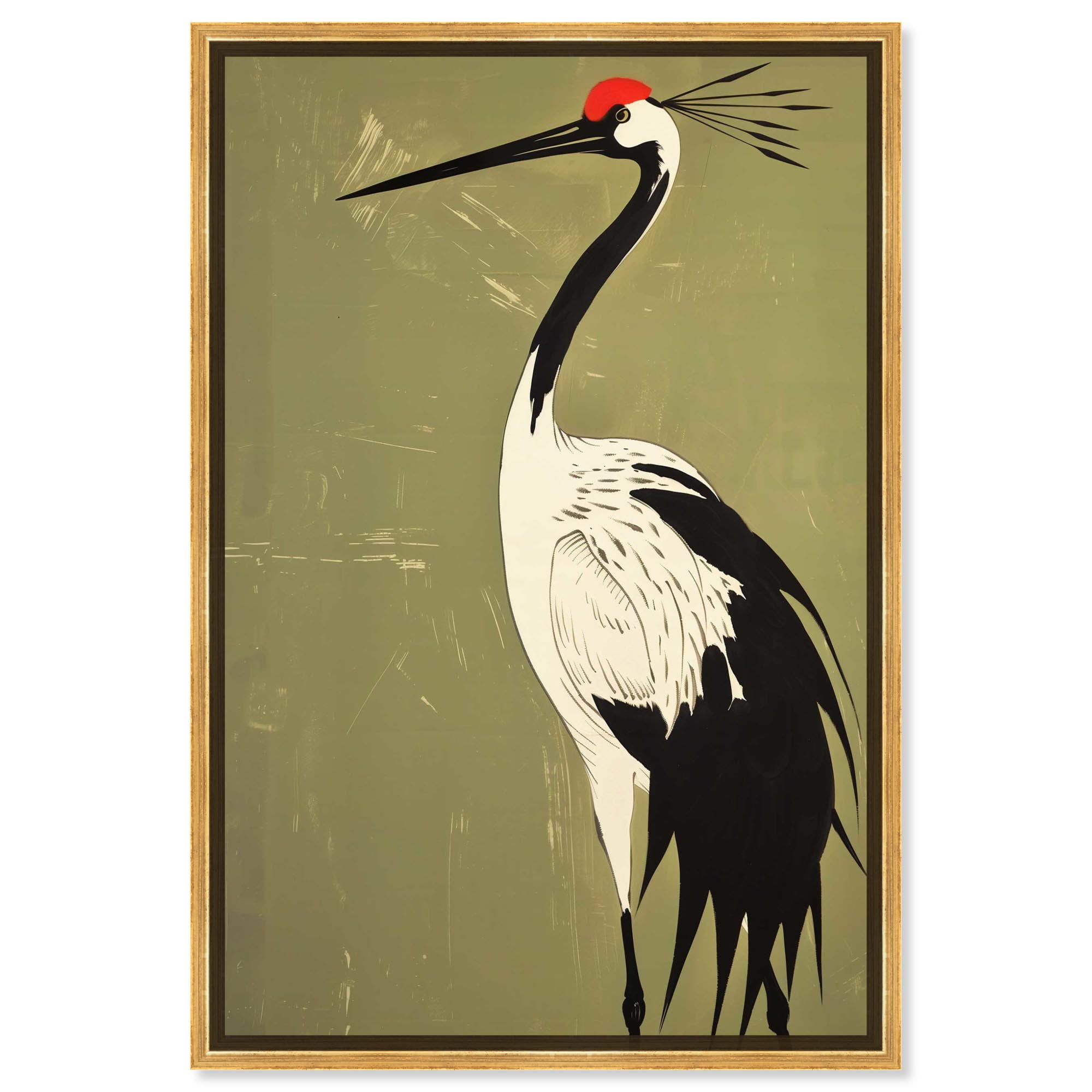 Crane on Jade Canvas Retro Japanese Art Prints by Art Remedy, Gold