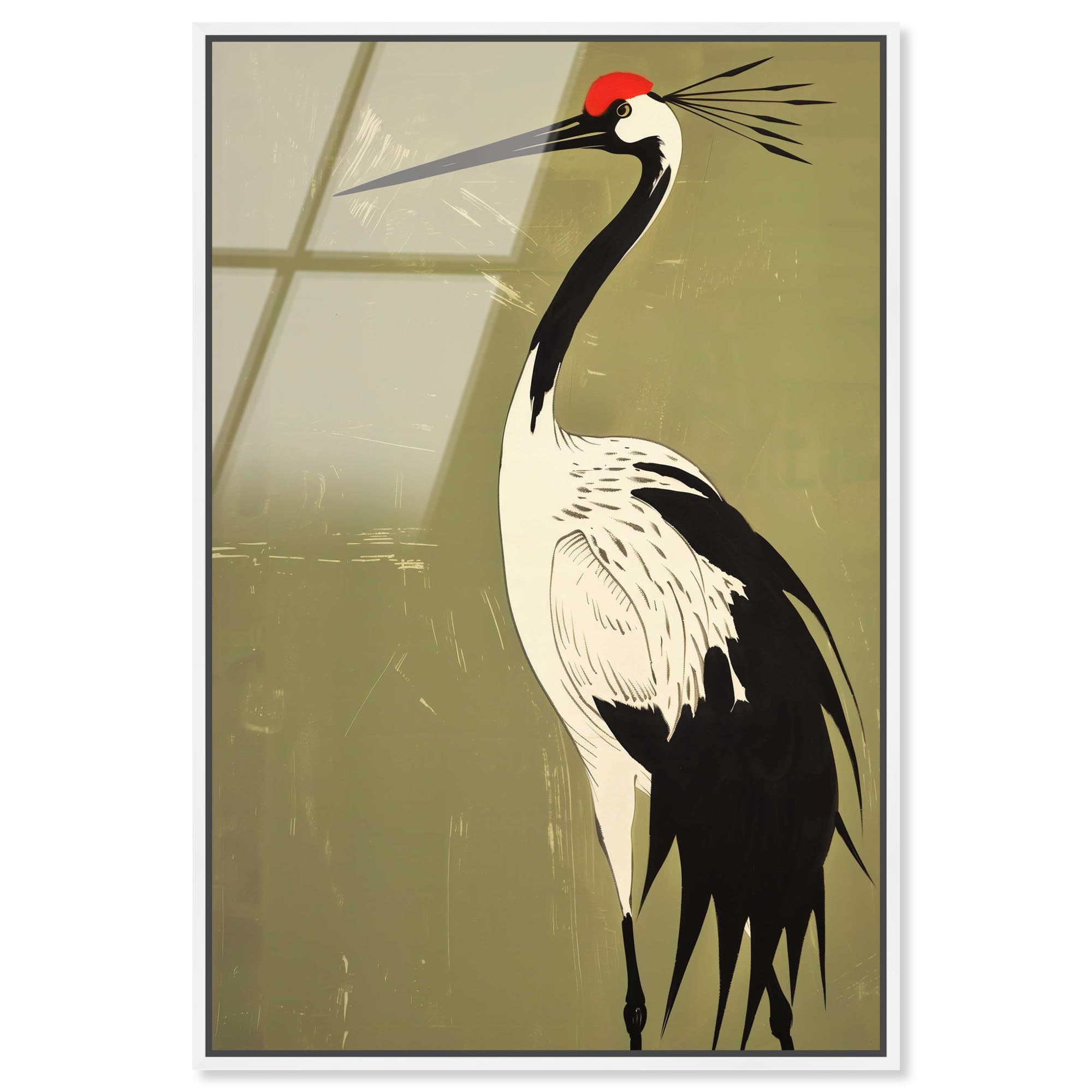 Crane on Jade Framed High-Gloss Acrylic Glass Wall Art Retro Japanese ...