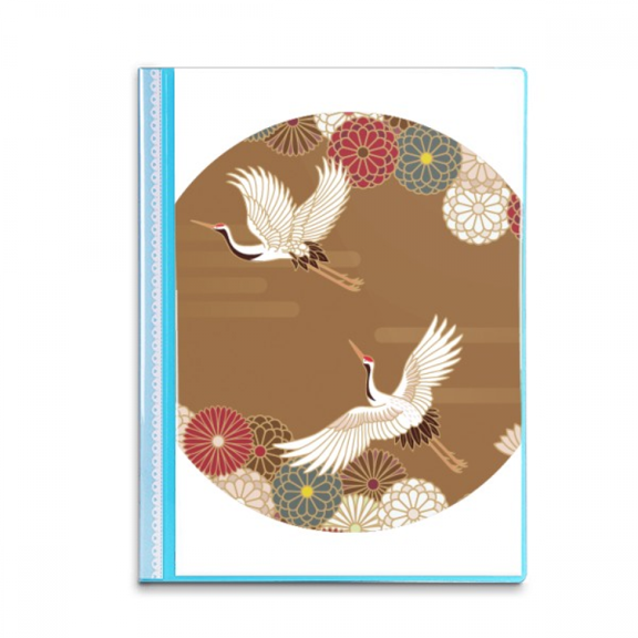 Cranes Flowers Pattern Geometry Book Sheet Protectors Portfolio Binder Folder