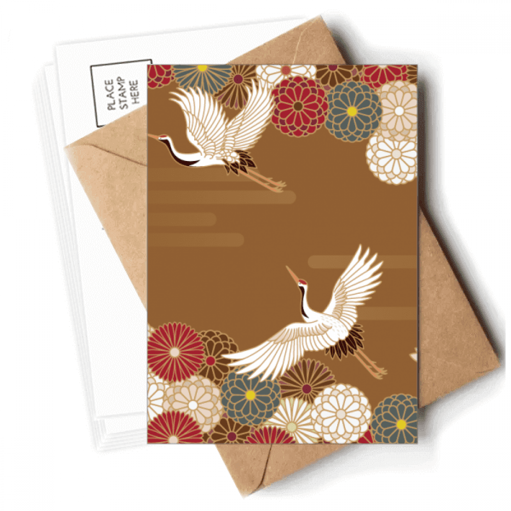 Cranes Flowers Pattern Geometry Postcards Envelopes Blank Note Cards Mailing