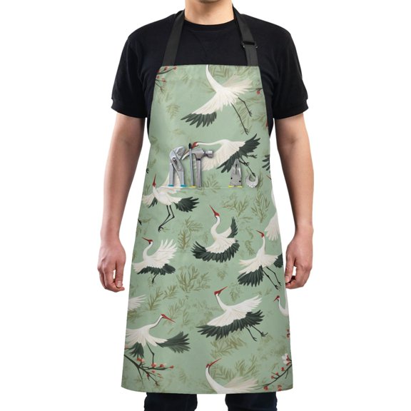Cranes Flying Chef Kitchen Apron with Pockets for Women Waterproof Aprons for Cooking Baking