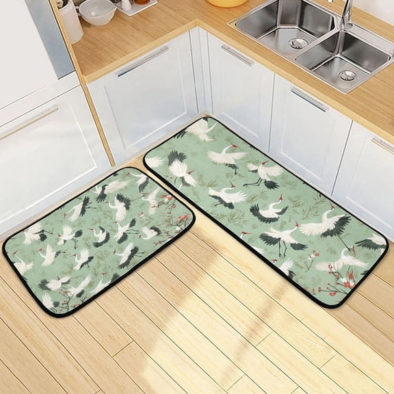 Cranes Flying Kitchen Mat Set of 2 Cushioned Non Slip Rugs for Bedroom Floor Runner Mats