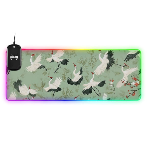 Cranes Flying Wireless Charging RGB Gaming Mouse Pad Large Keyboard Mat Rubber Base 13 Light Modes