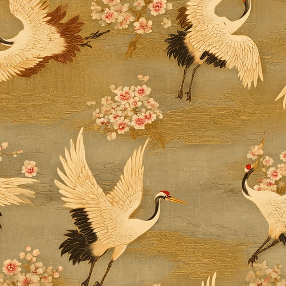 Cranes Peel and Stick Wallpaper 23.6in x 9.8ft Elegant Crane Birds Among Cherry Blossoms Golden Contact Paper Vinyl Waterproof Self Adhesive Wall Paper for Bedroom Shelf Cabinet Renter Friendly