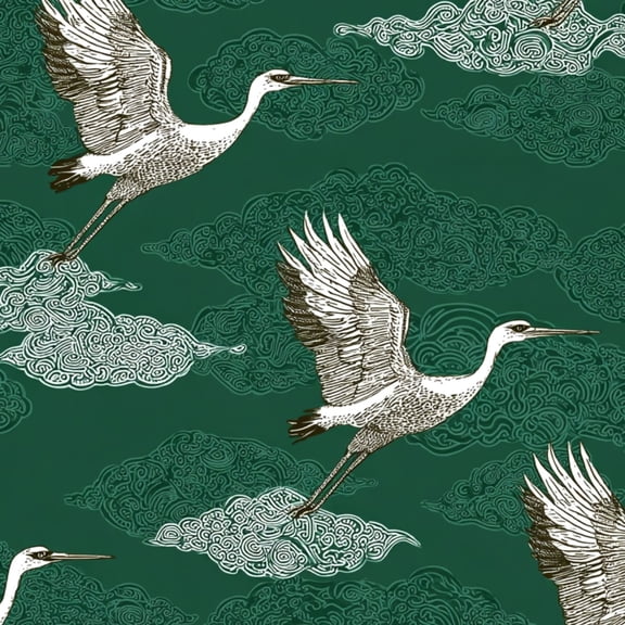 Cranes Peel and Stick Wallpaper 23.6in x 9.8ft Graceful Cranes Soaring Stylized Clouds Detailed Contact Paper Vinyl Waterproof Self Adhesive Wall Paper for Bedroom Shelf Cabinet Renter Friendly