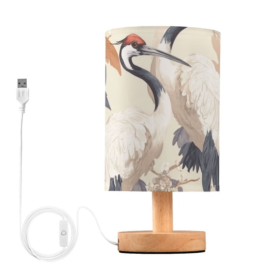 Cranes Peony Flowers Leaves Table Lamp with USB Port LED Warm Light Lamp Night Light Home Decor