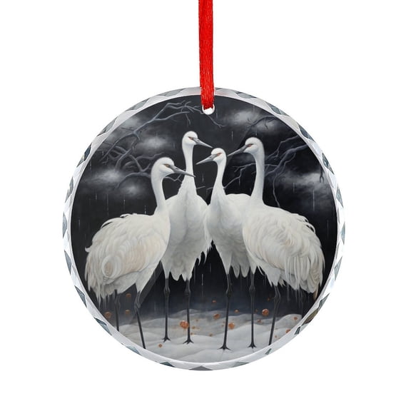 Cranes On Snow Glass Christmas Ornament Appreciation Gift for Xmas Friend Bestie Nurse Teacher Mentor Boss Coworker Birds Crane Heron Glass Round Christmas Ornament