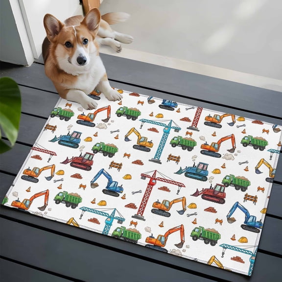 Cranes Struck Front Door Rugs 2x3 ft Blue Excavators Wrench Yellow Helmet Bricks Small Rug for Entryway Non Slip Washable Bathroom Door Mat Absorbent Floor Mat for Indoor Entrance
