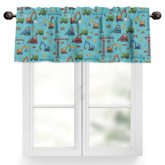 Cranes Struck Valances for Windows Excavators Wrench Yellow Helmet Brick Blue Valance Curtains Rod Pocket Bathroom Small Window Treatments for Kitchen Living Room Bedroom, 54"x18"