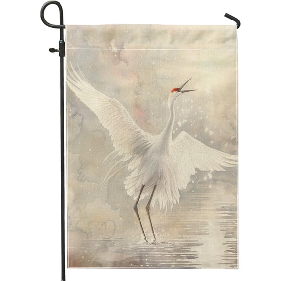 Cranes Watercolor Garden Flag, Neutral Tones Crane Bird Spring Yard Decor Flags, Double Sided Burlap Outdoor Lawn Decoration 12x18 Inch