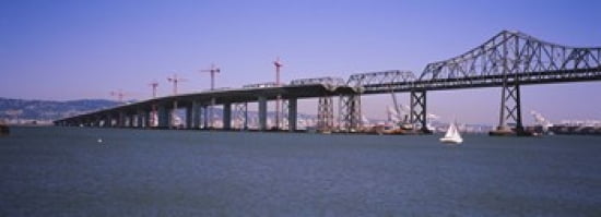 Cranes at a bridge construction site Bay Bridge Treasure Island Oakland San Francisco California USA Canvas Art - Panoramic Images (36 x 13)