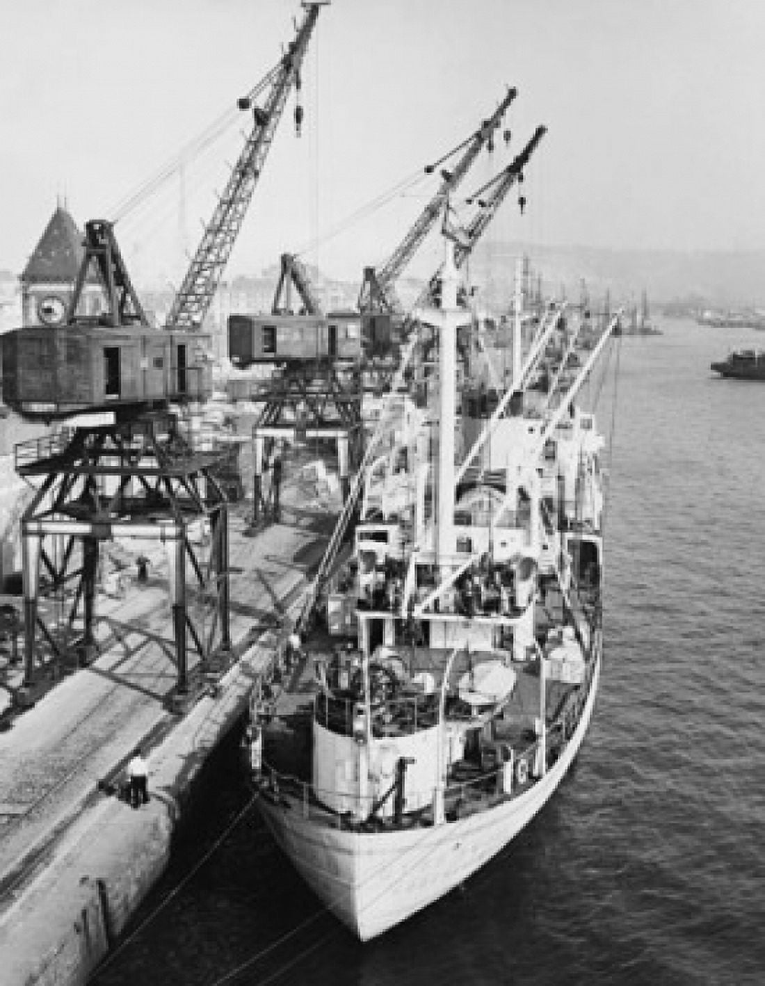 Cranes loading an industrial ship at a harbor Rouen France Canvas Art - (18 x 24)