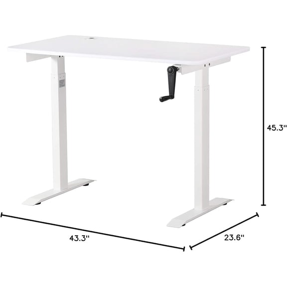 Crank Adjustable Height Standing Desk Converter Sit Stand Home Office Computer Table Portable Writing Desk White Top Frame NTCSET-01-WW