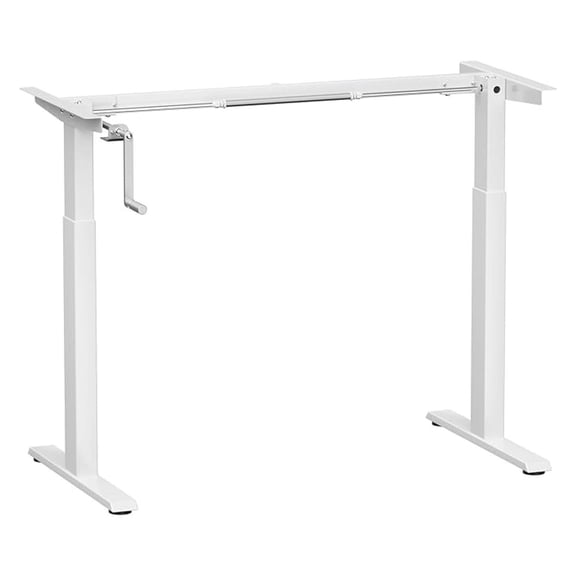 Crank Standing Desk Frame, Manual Hand Crank Workstation Base, Ergonomic Sit to Stand Base w/Foldable Crank Handle, Hook, Cable Management Rack (White)