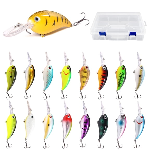 Crankbait Fishing Lure Set With Storage Box, 17 Pack, 3.94" Deep Diving Baits