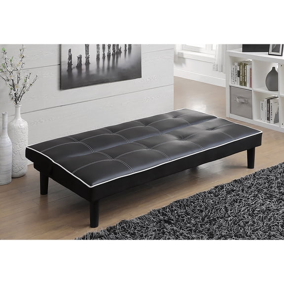 Cranston Black Armless Sofa Bed | Modern Leatherette Sleeper | White Contrast Piping | 67" Wide | Kiln-Dried Hardwood Frame | Versatile for Living Room, Guest Room, Apartment