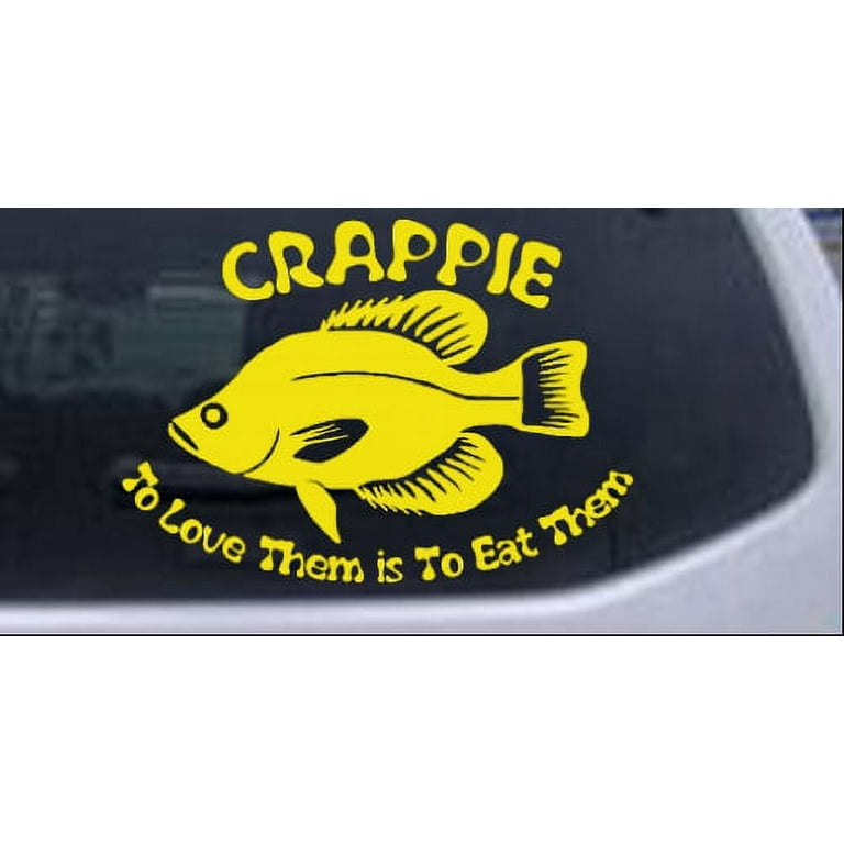 Crappie Fishing Decal Car or Truck Window Laptop Decal Sticker Yellow 6in X  8.4in 