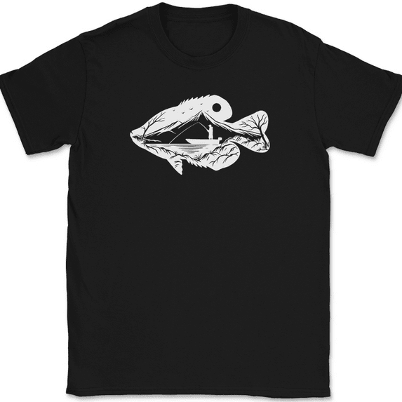 Crappie Fishing T-Shirt Landscape Rod Reel Hobby Fish Funny Gift Tee - Black, M