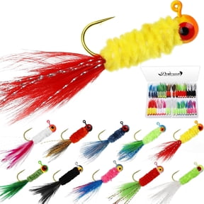 Crappie Jig Heads with Feather Hand-Tied Marabou Fishing Hair Jigs 10 Colors 1/8oz Ice | Fly Fishing Lures 40pcs