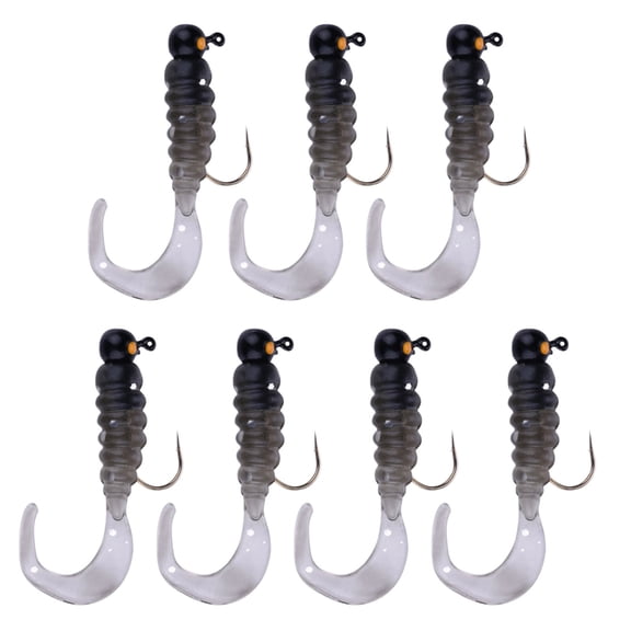 Crappie Jigs, Crappie Baits, Grub Fishing Lures, Curly Tail Worms for Bass Fishing, Crappie Fishing Gear, Soft Plastic Grubs, Curly Tail Grubs, White Swimbait, 7pc