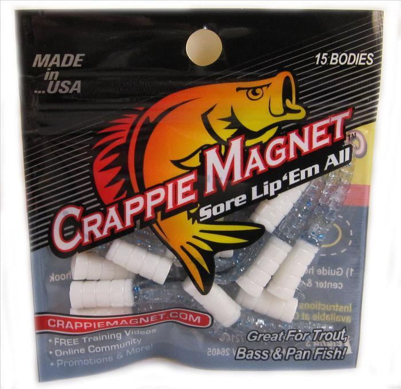Crappie Magnet Lure, White, Blue, & Silver Flake, 15 Count 