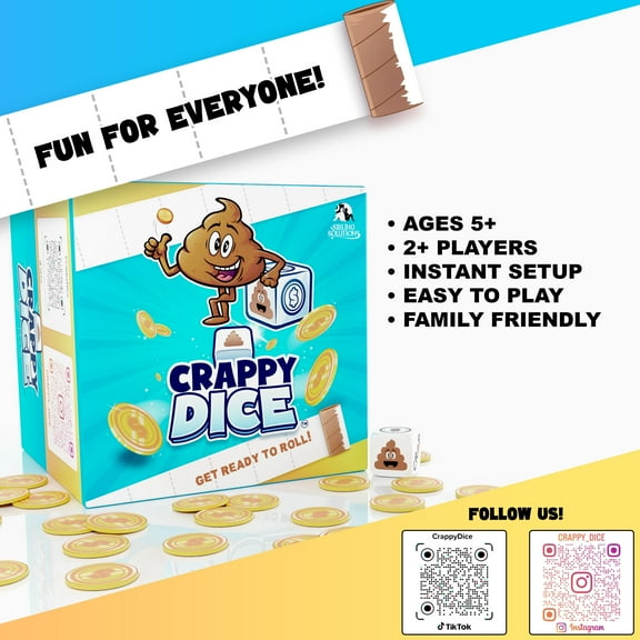 Crappy Dice - Sibling Solutions Family Dice Game for All Ages - Roll, Collect Tokens, and Outsmart Opponents - Hilarious Plush Toy Fun
