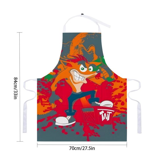 Crash Bandicoot apron with pockets and waterproof features, adjustable for adult kitchen cooking, perfect for drawing and craftsfor 33" x 28"70X84cm).