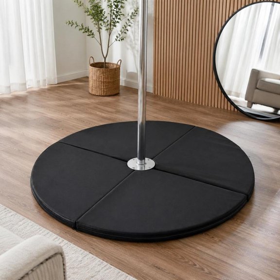 Crash Cushion, 59-Inch Folding Pole Dance Mat, 2-Inch Thick Round, Black, for Home Fitness