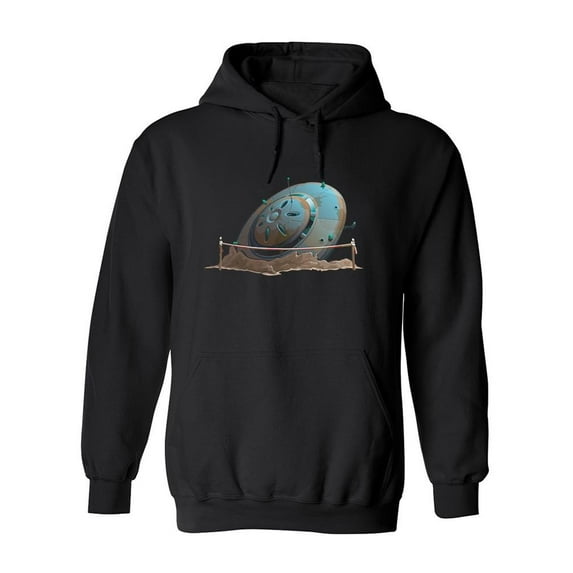Crashed Ufo Design Hoodie Men - Men Hoodie, Black, Large