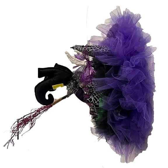 Crashed Witch 3D Door Decoration with Green LED Lights | Fun Halloween Wreath