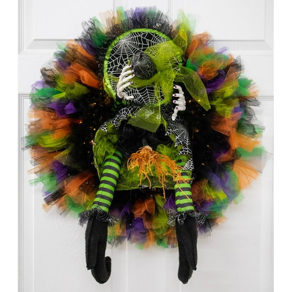 Crashed Witch Halloween Wreath with LED Lights