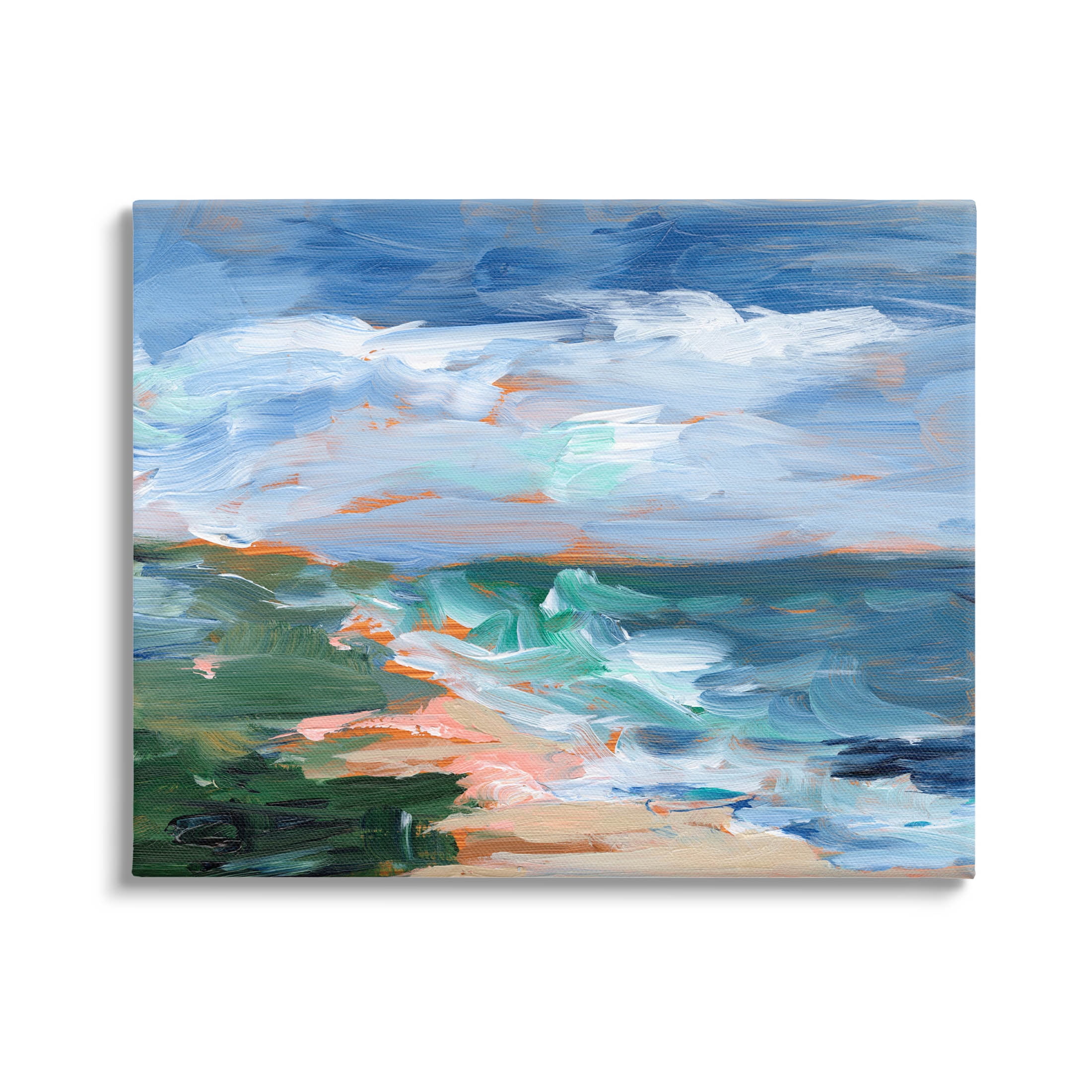 Crashing Beach Waves Abstract Scene Landscape Painting Gallery Wrapped Canvas Print Wall Art