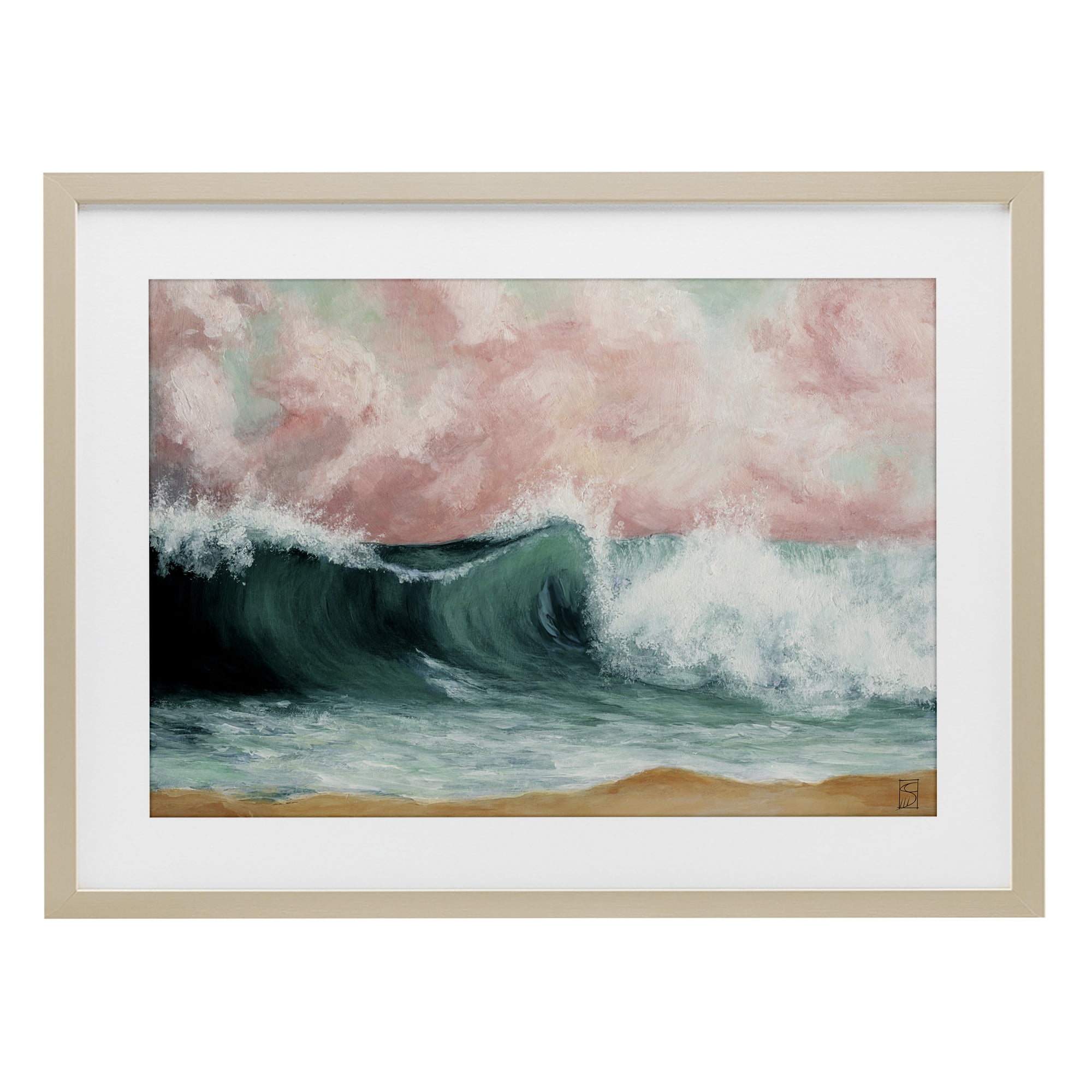 Crashing Seascape Waves Birch Framed Print Under Glass, design by Sara Culpepper