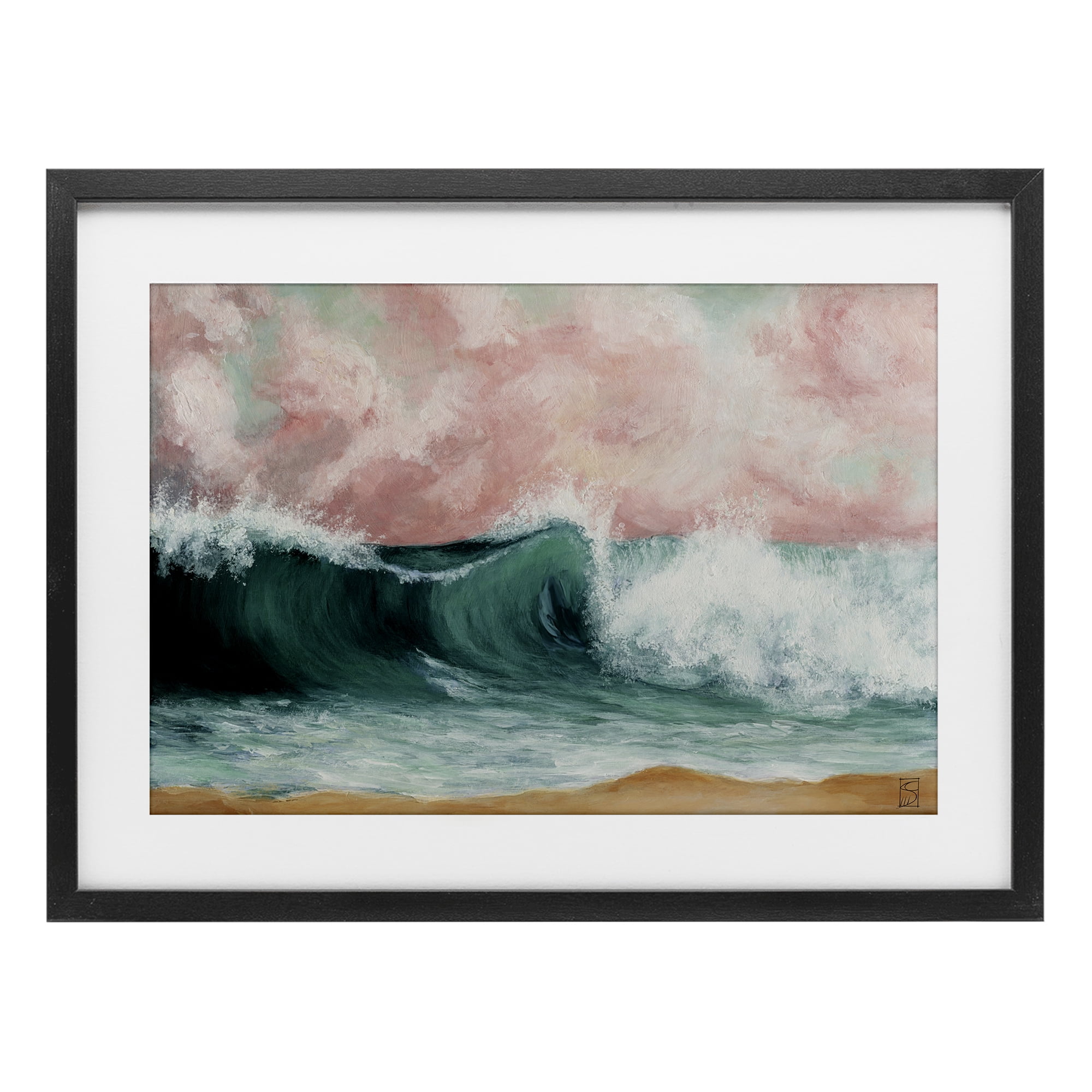 Crashing Seascape Waves Black Framed Print Under Glass, design by Sara Culpepper