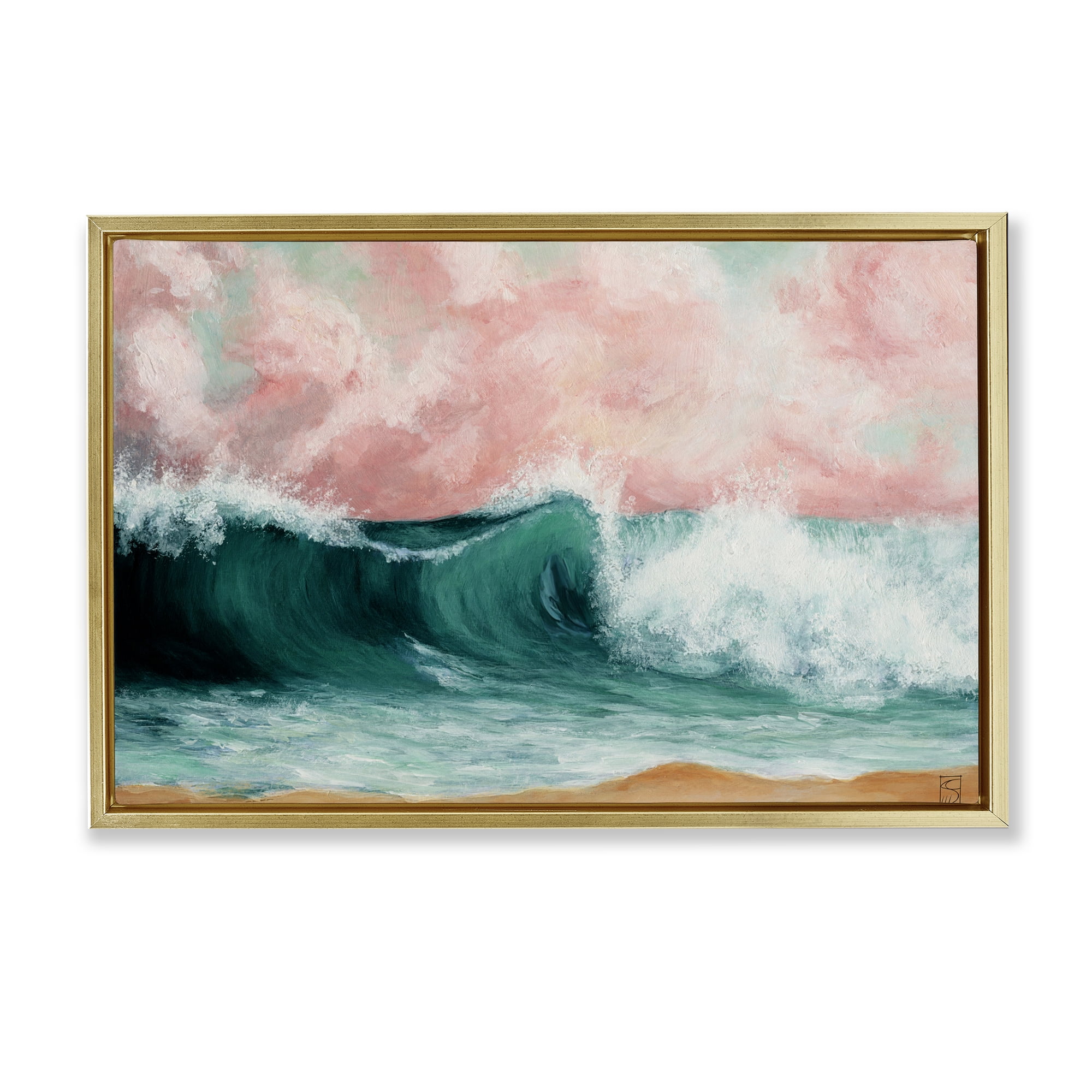 Crashing Seascape Waves Gold Framed Floater Canvas Wall Art, design by Sara Culpepper