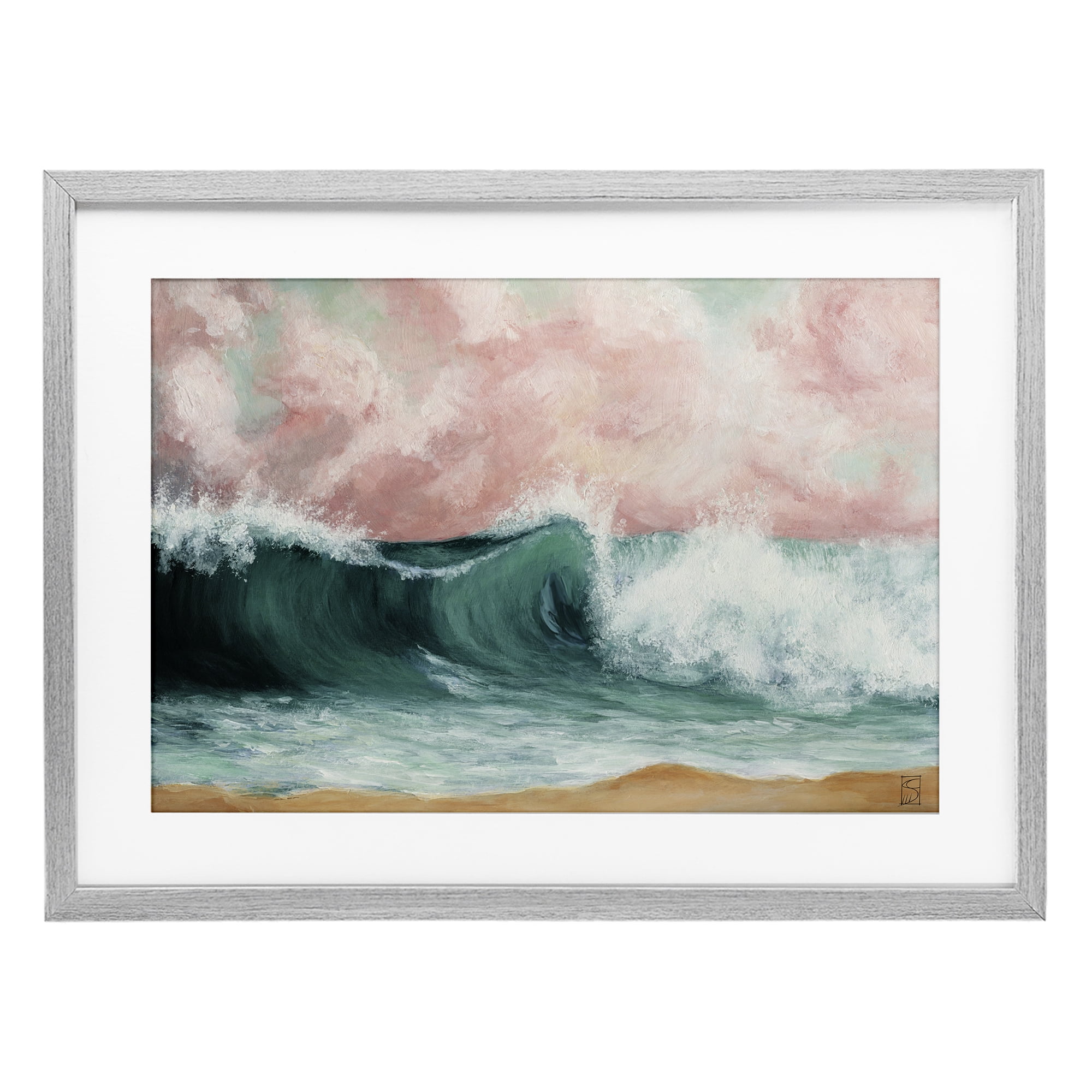 Crashing Seascape Waves Gray Framed Print Under Glass, design by Sara Culpepper