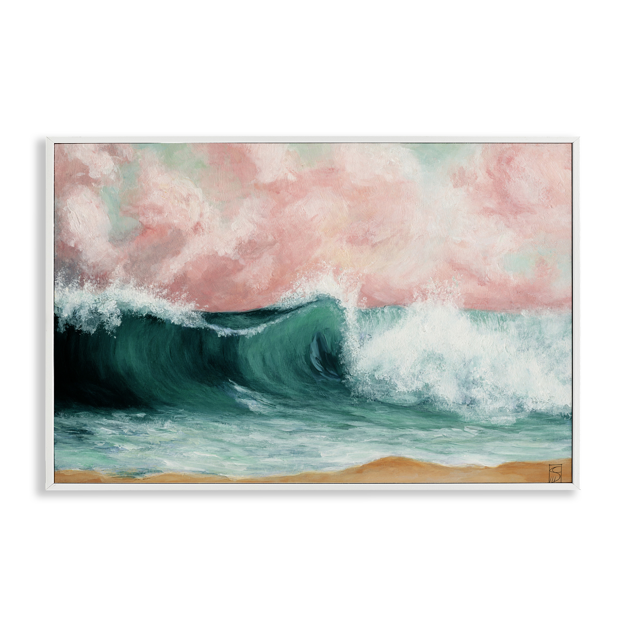 Crashing Seascape Waves White Framed Giclee Art, design by Sara Culpepper