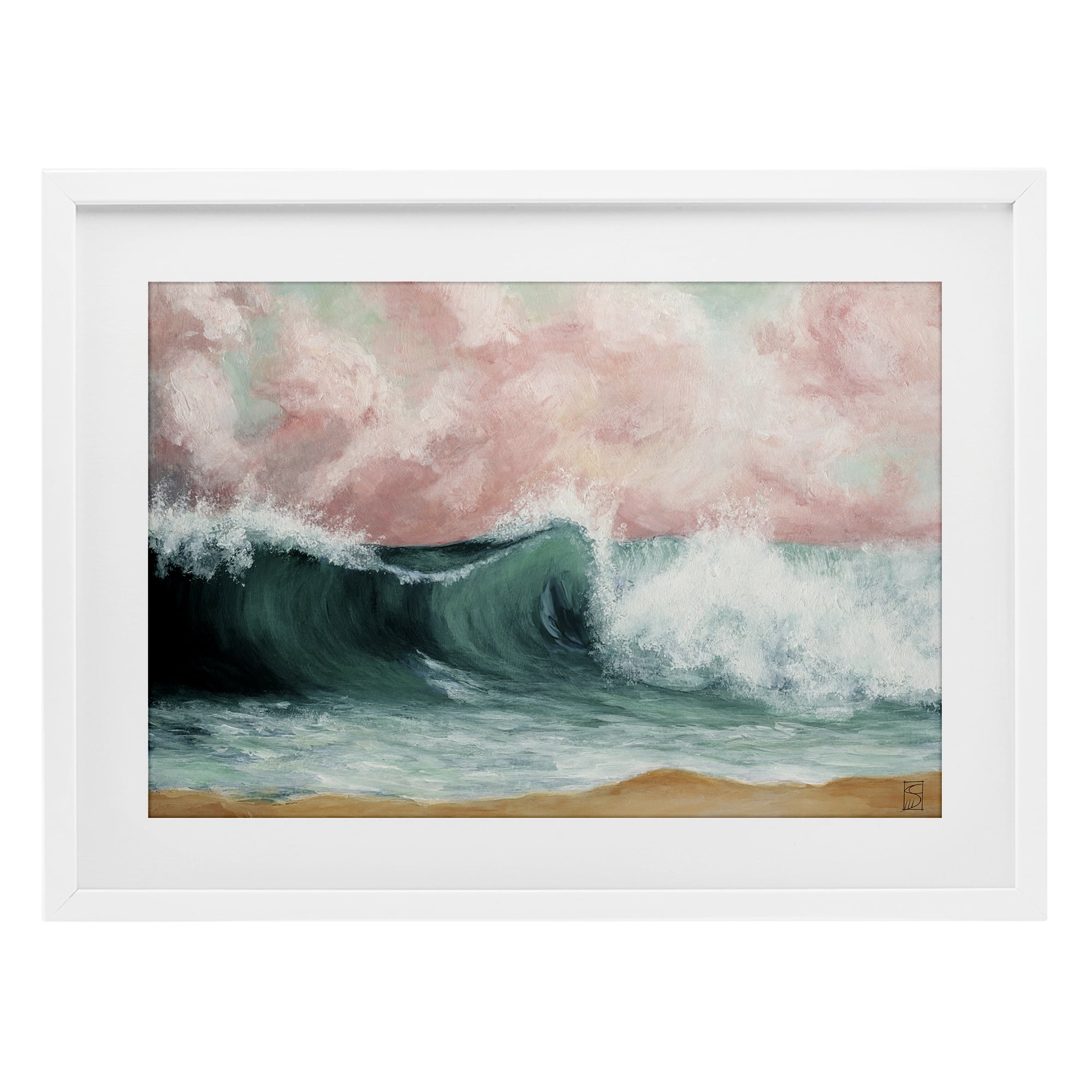 Crashing Seascape Waves White Framed Print Under Glass, design by Sara Culpepper