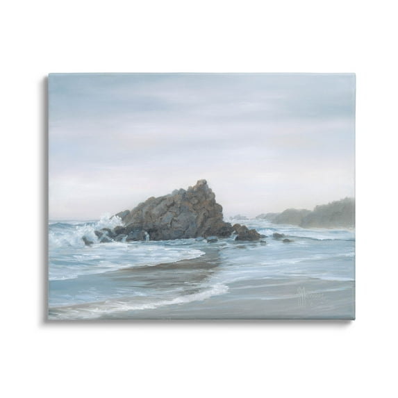 Crashing Waves Rocky Beach Coastal Painting Gallery Wrapped Canvas Print Wall Art