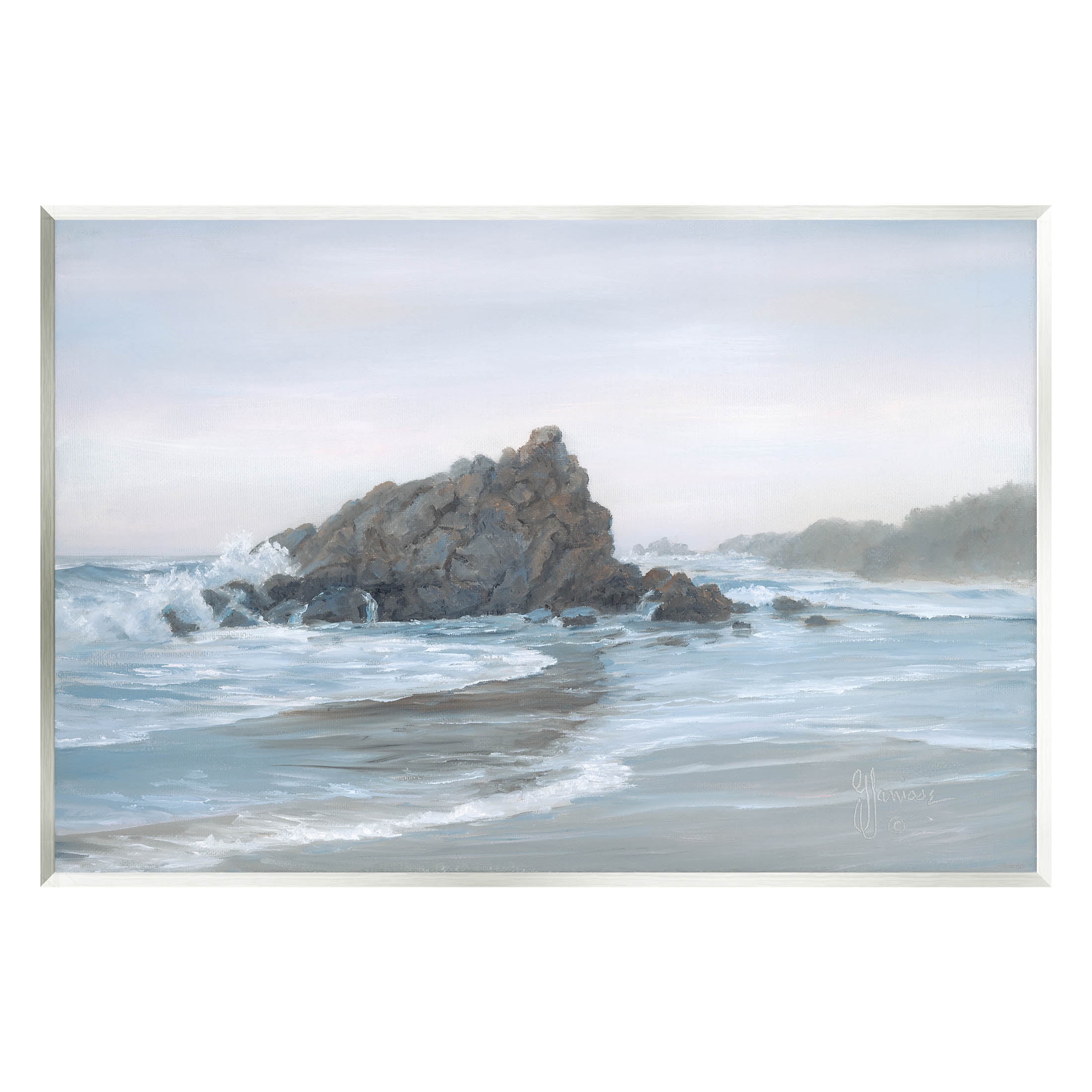 Crashing Waves Rocky Beach Coastal Painting Unframed Art Print Wall Art
