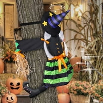 Crashing Witch Into Tree with Broom 37" Climbing Witch Halloween Hanging Decoration, Flying Witch Outside or House Prop Decor Tree Yard Patio Porch Garden for Kids Home Party Decoration(Black Green)