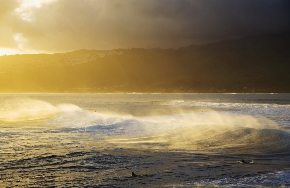 Crashing wave and ocean spray illuminated by evening light Portlock coastline Oahu Hawaii United States of America Canvas Art - Charmian Vistaunet Design Pics (19 x 12)
