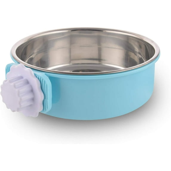 Crate Dog Bowl Removable Stainless Steel Water Food Feeder Bowls Cage Coop Cup for Cat Puppy Bird Pets (Large, Blue)