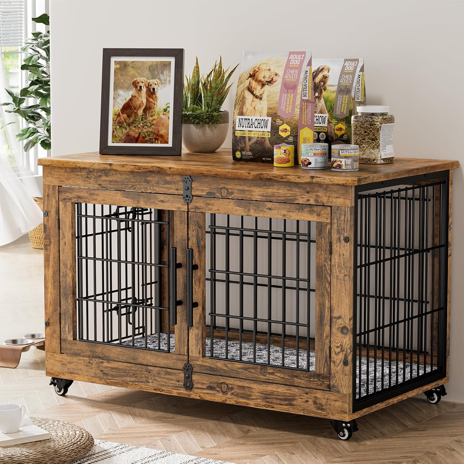 Image showcasing Crate Furniture, Kennel Indoor Double Doors Wooden Cage, 38'' Heavy ...