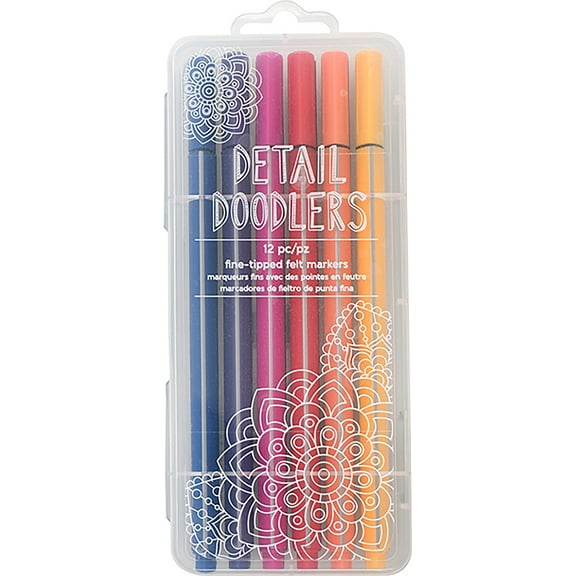 Crate Paper Here & There Detail Doodlers Felt Tip Markers, Fine Point, Assorted Colors, 12 Count