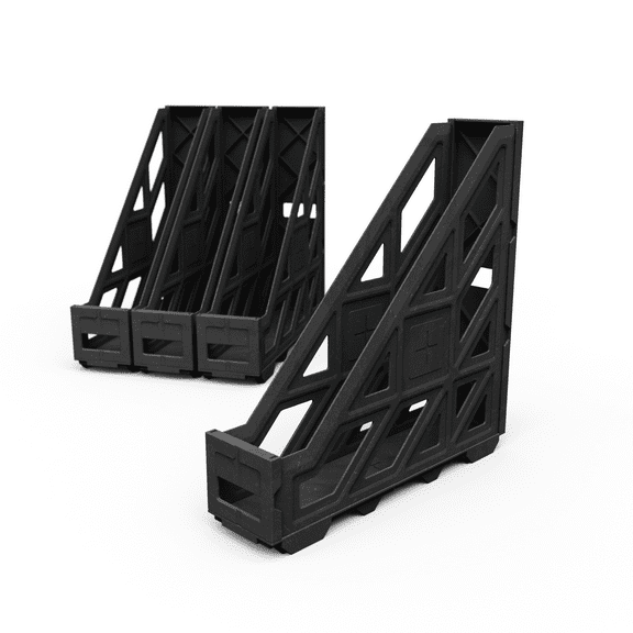 CrateFile Modular Filing System, Vertical Magazine and File Holder, Black, 4-Pack